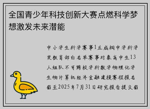 全国青少年科技创新大赛点燃科学梦想激发未来潜能